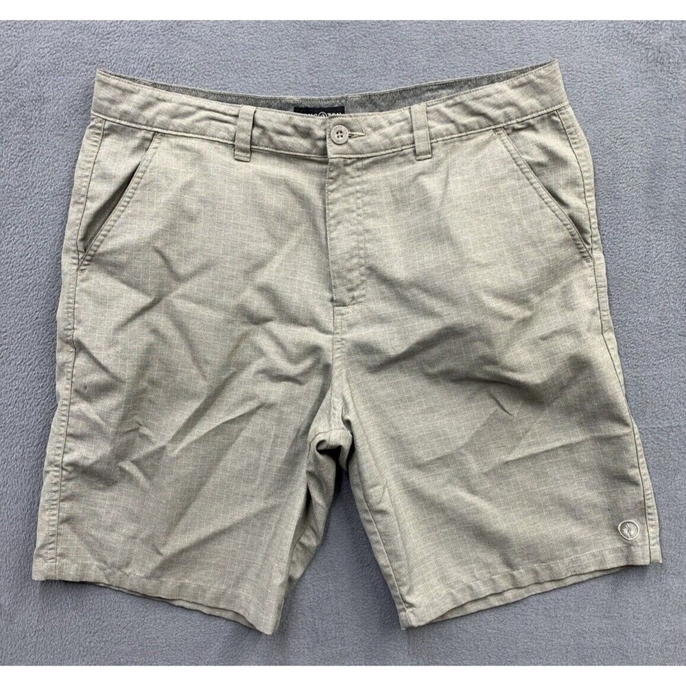 Hang Ten Bermuda Casual Shorts Mens Size 36X9 Khaki Slash Pockets Poly Blend
